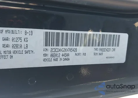 2019 Dodge Charger Gt Rwd из США, поврежденный, VIN 2C3CDXHG2KH705428